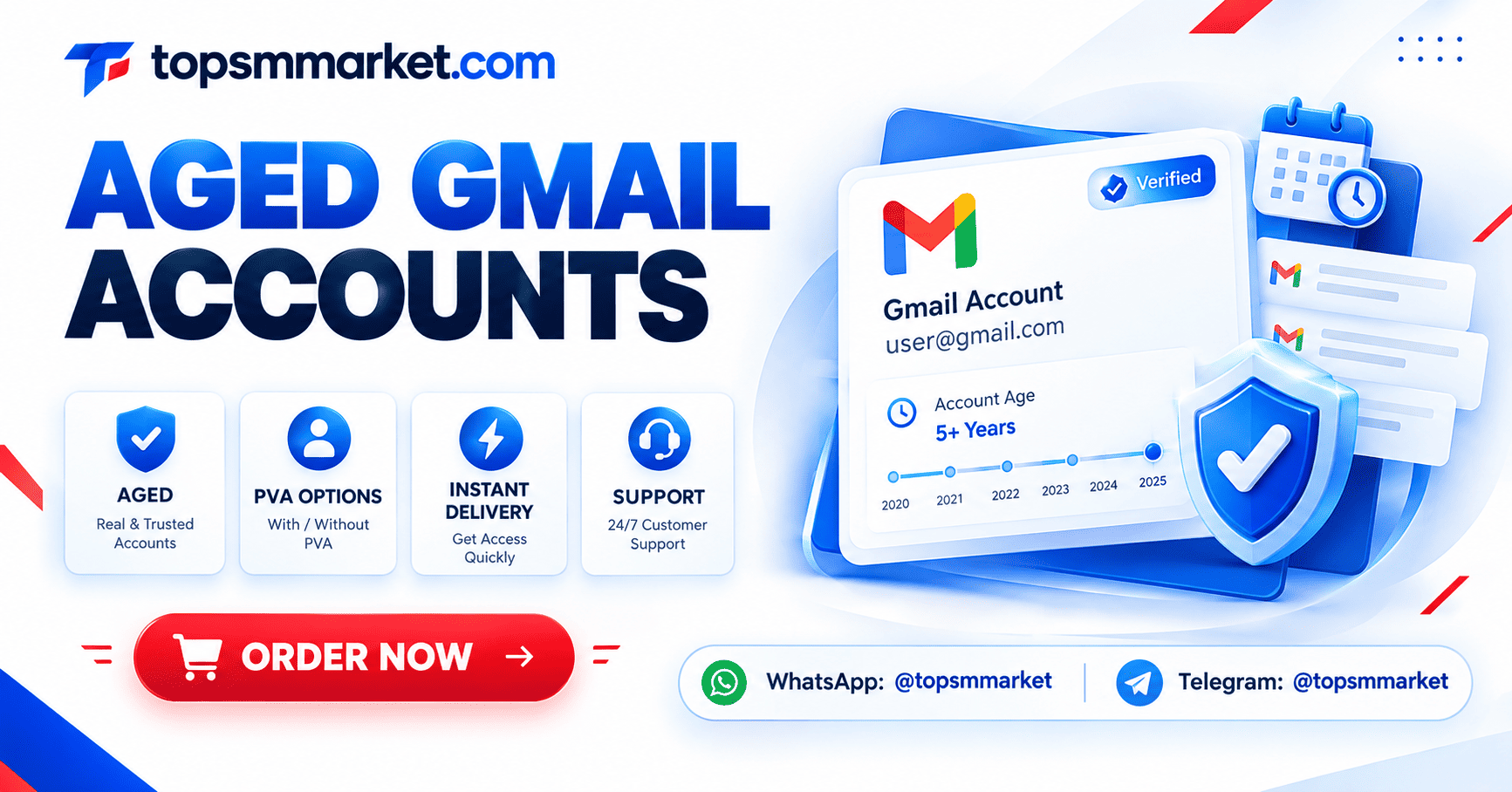 Aged Gmail accounts with account age and verification details
